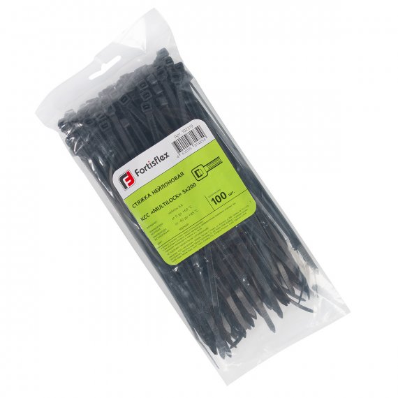 Фотография товара 'Fortisflex Стяжка нейлоновая КСС «MULTILOCK» 5х200 (черн) (100шт), 102319'