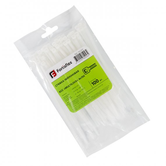 Фотография товара 'Fortisflex Стяжка нейлоновая КСС «MULTILOCK» 4х150 (бел) (100шт), 102301'